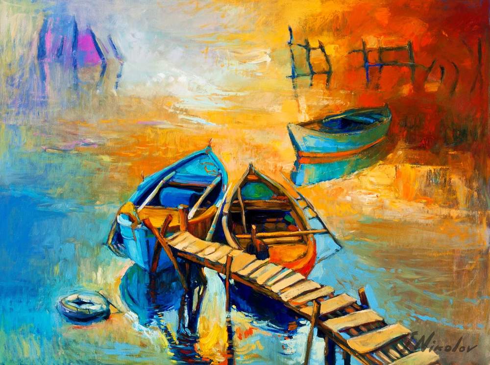 Abstract Harbor — original oil painting by Ivailo Nikolov