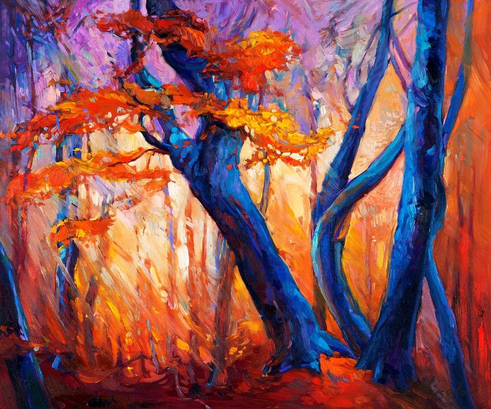 Autumn Forest in Blue — original oil painting by Ivailo Nikolov