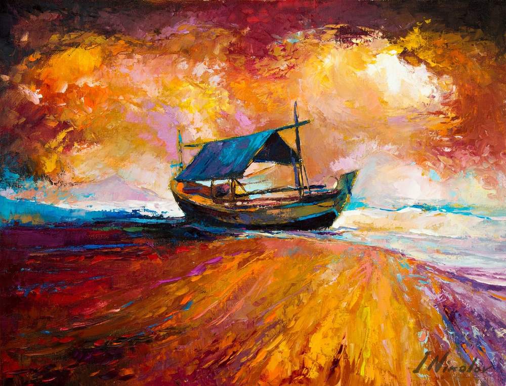 Boat on the Shore — original oil painting by Ivailo Nikolov