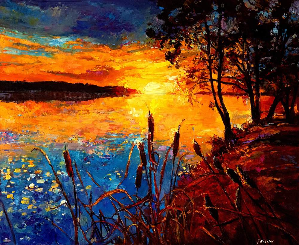 Cattails at Sunset — original oil painting by Ivailo Nikolov
