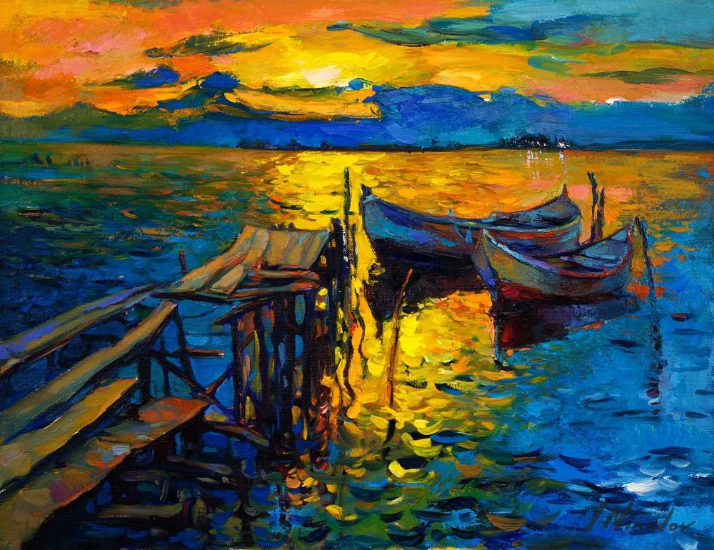 Dock at Sunset — original oil painting by Ivailo Nikolov