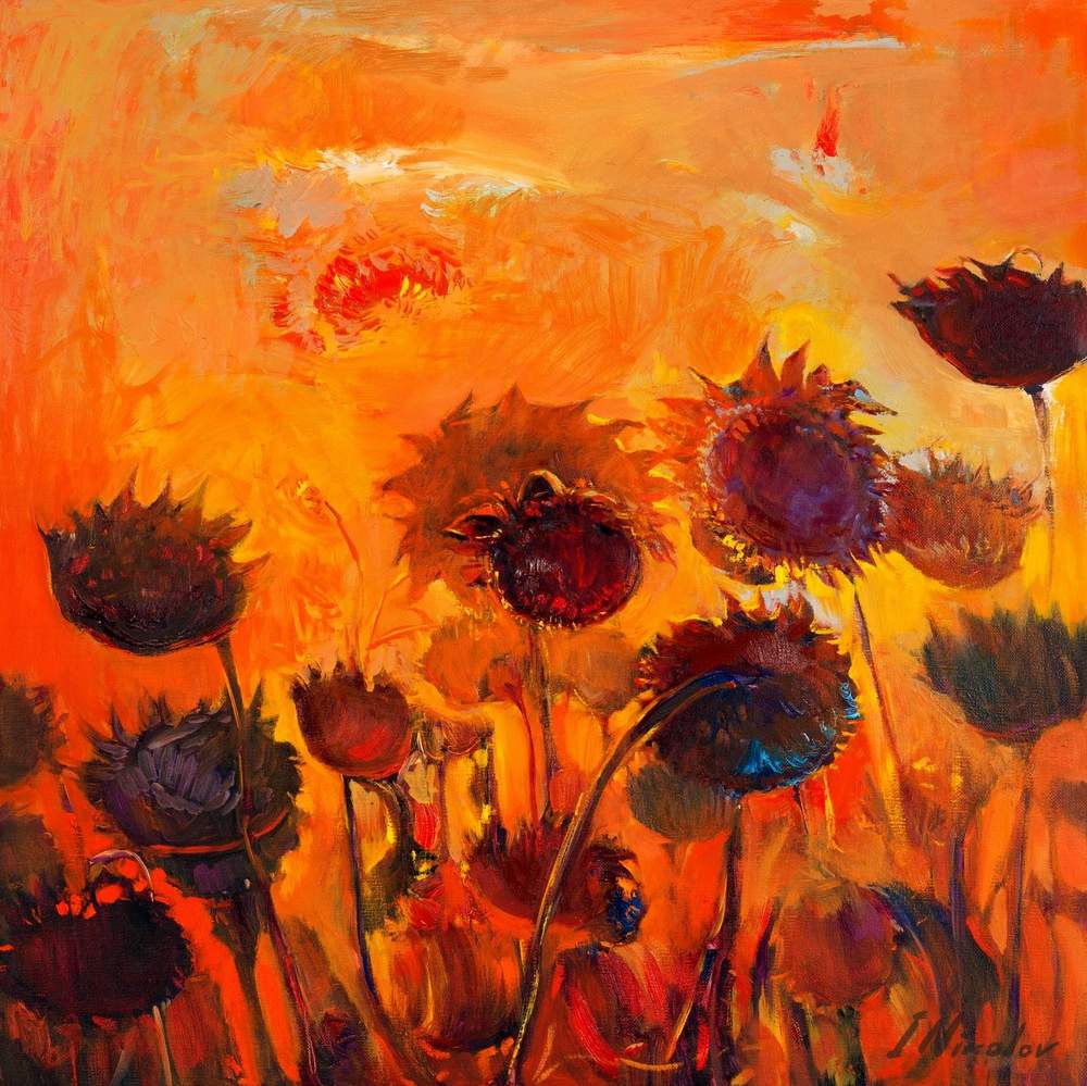 Dried Flowers at Sunset — original oil painting by Ivailo Nikolov