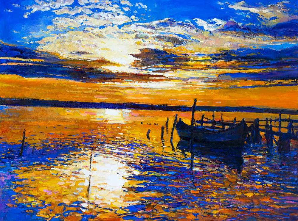 Golden Dusk at the Pier — original oil painting by Ivailo Nikolov