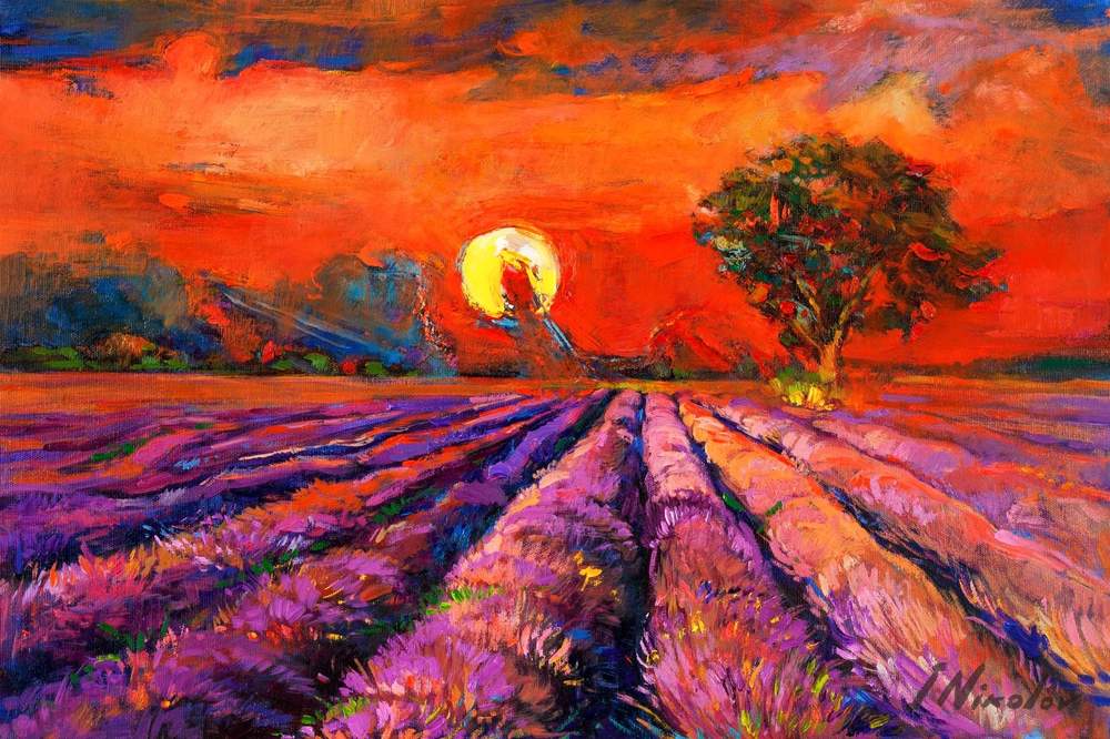 Lavender Under a Red Sky — original oil painting by Ivailo Nikolov