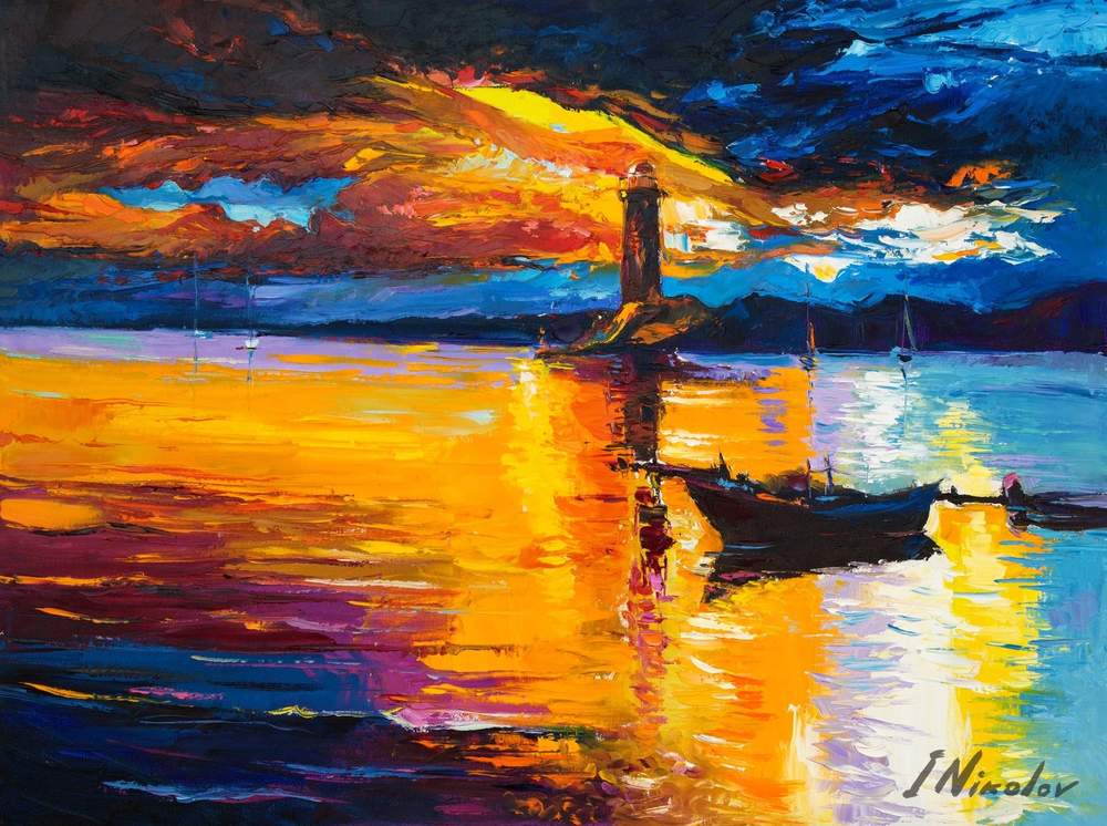 Lighthouse Over the Water — original oil painting by Ivailo Nikolov