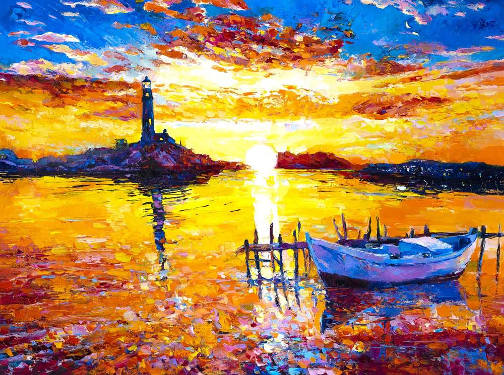 Lighthouse at Golden Hour — original oil painting by Ivailo Nikolov