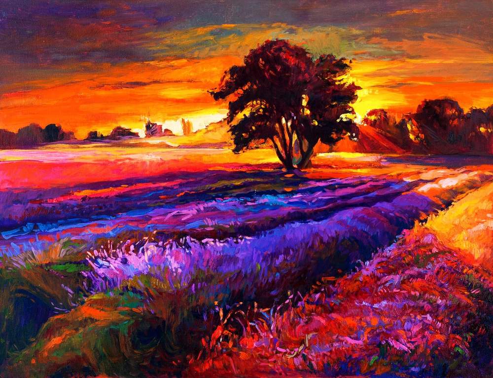 Lone Tree in the Field at Sunset — original oil painting by Ivailo Nikolov