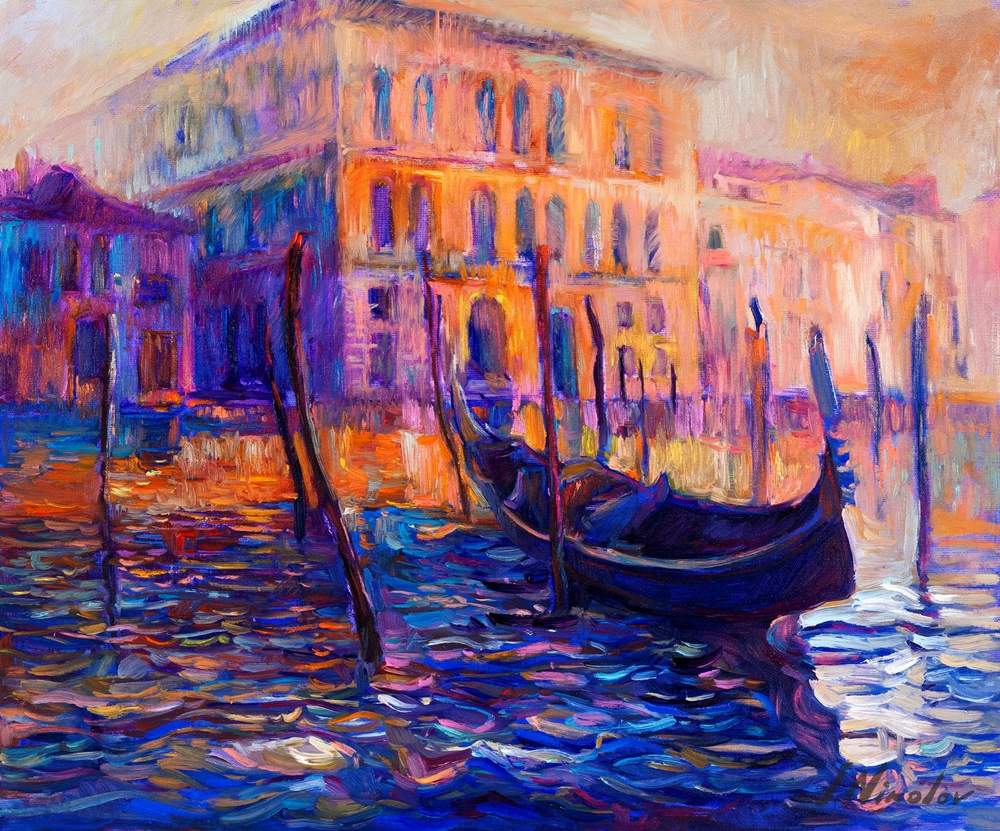 Gondolas in Venice — original oil painting by Ivailo Nikolov