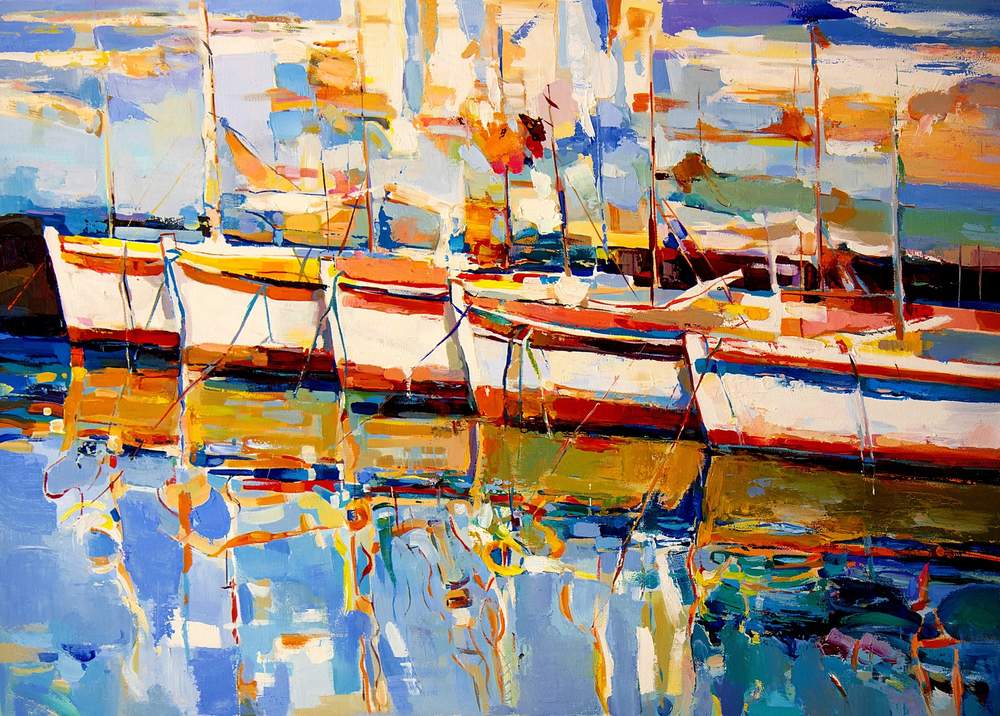 Reflections in the Marina — original oil painting by Ivailo Nikolov