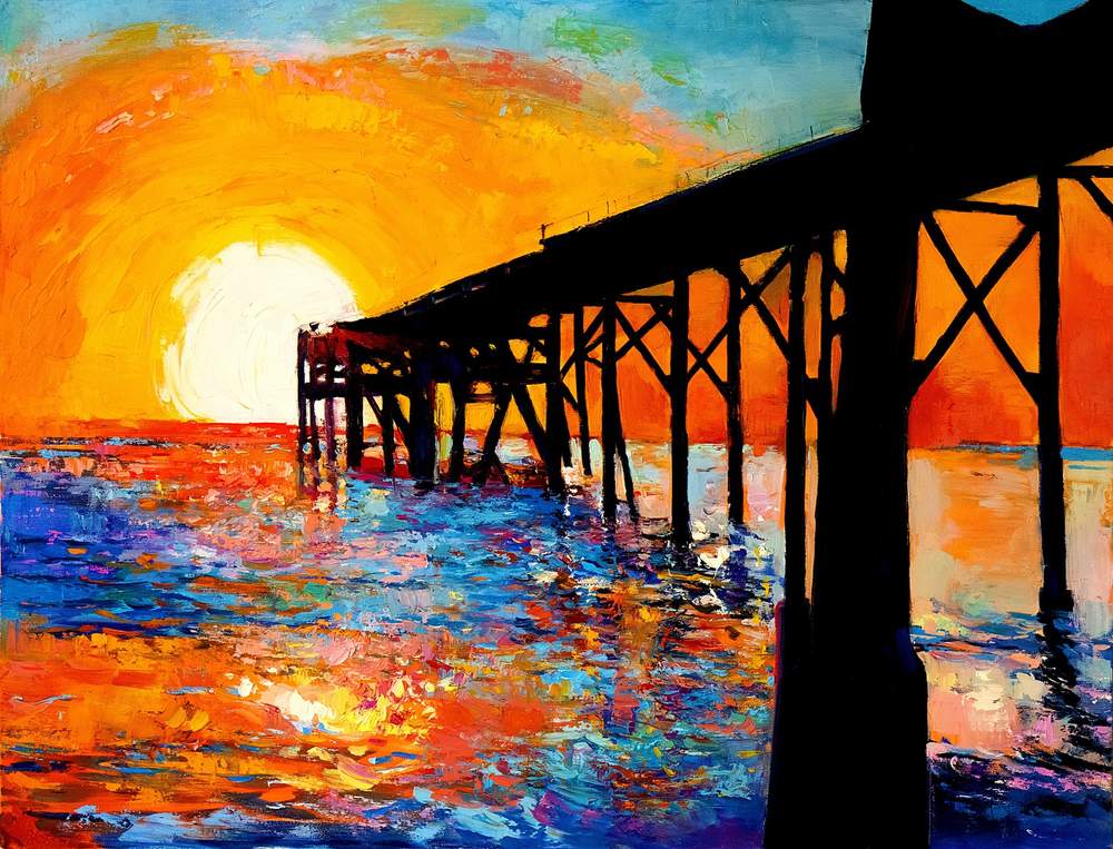 Under the Pier at Sunset — original oil painting by Ivailo Nikolov