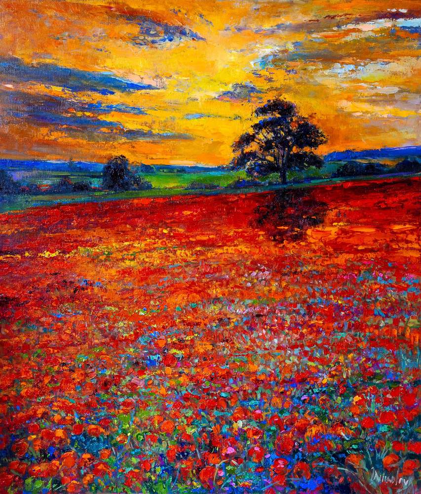 Poppies and the Lone Tree — original oil painting by Ivailo Nikolov