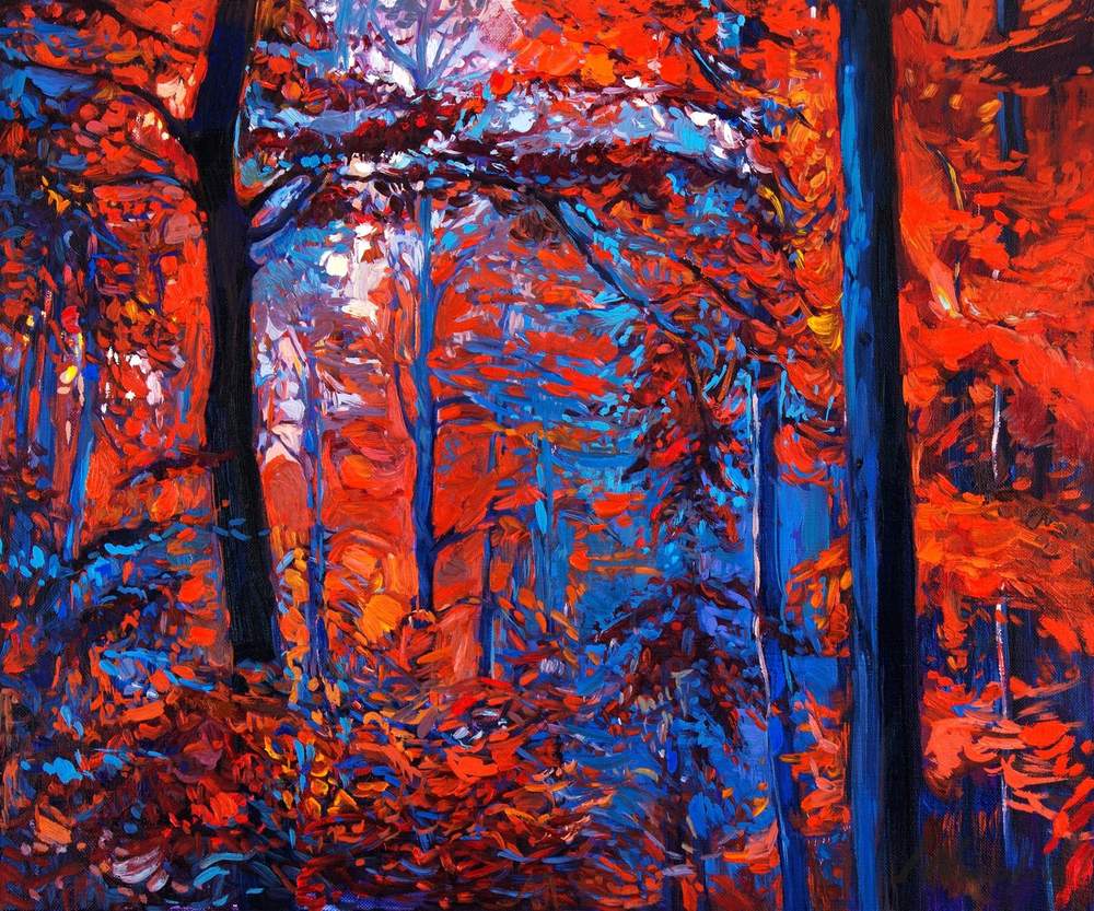 Red Autumn Forest — original oil painting by Ivailo Nikolov
