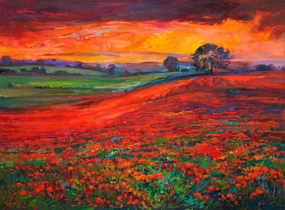 Red Field at Sunset — original oil painting by Ivailo Nikolov