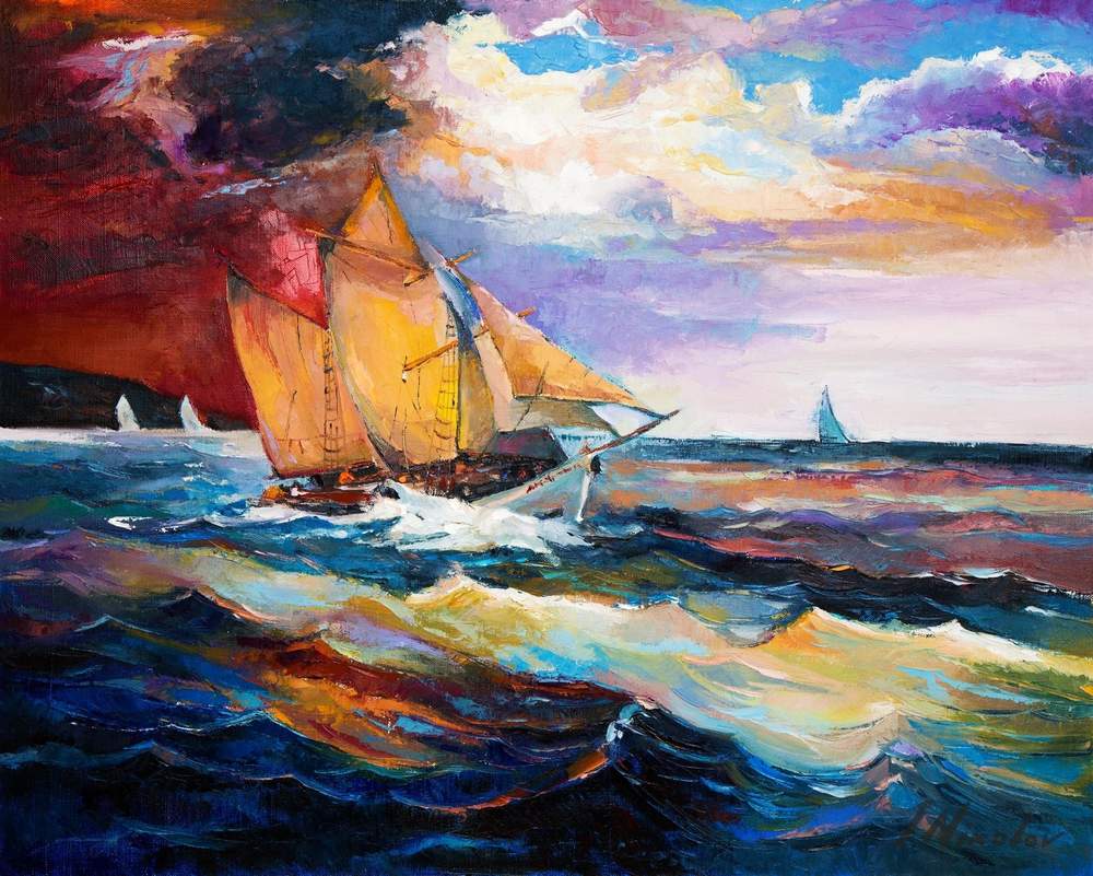 Schooner Among the Swells — original oil painting by Ivailo Nikolov