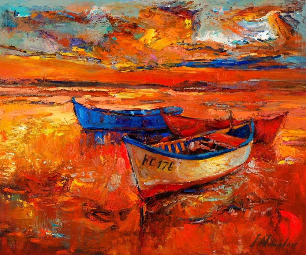 Boats on the Shore — original oil painting by Ivailo Nikolov